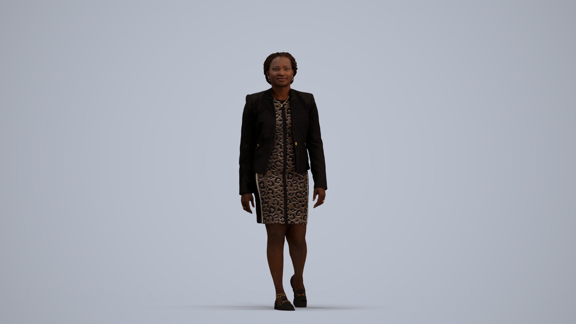 realistic 3D human woman business walking, archviz people FBX OBJ for Blender, standing pose render