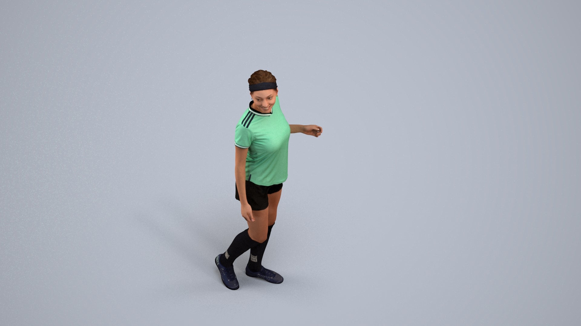 3D human model woman sport, photogrammetry scanned person for archviz, back view render