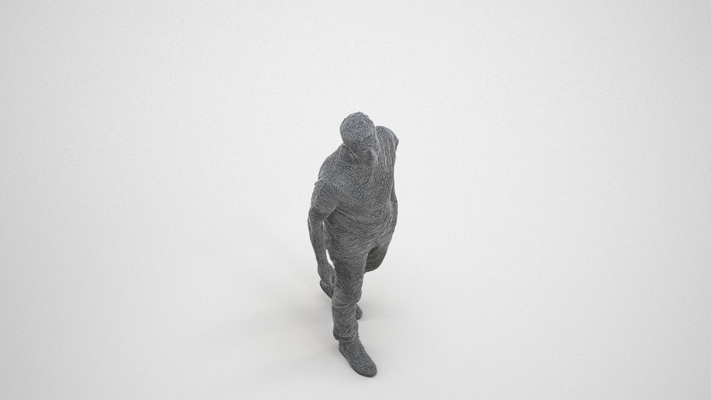 realistic 3D senior man casual walking, scanned archviz people for Blender and 3ds Max, wireframe three-quarter view