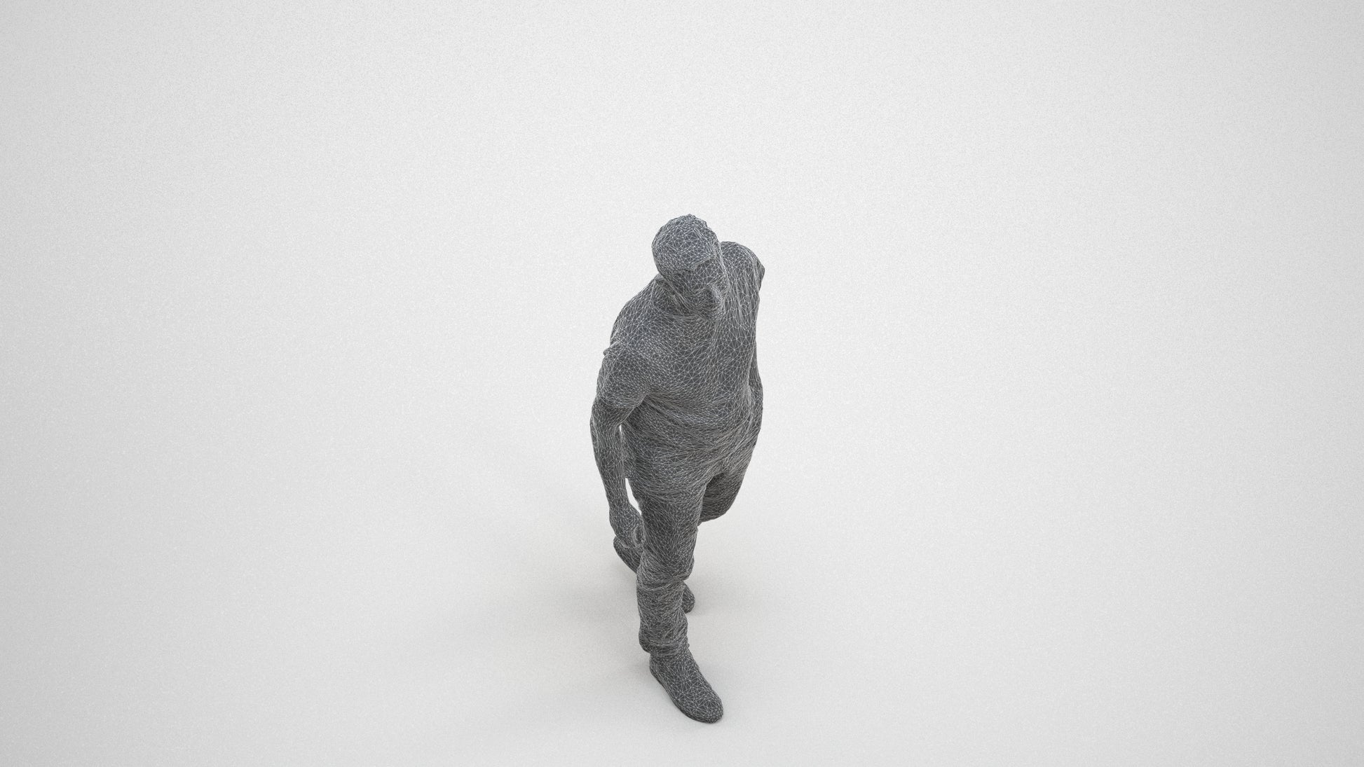 realistic 3D senior man casual walking, scanned archviz people for Blender and 3ds Max, wireframe three-quarter view