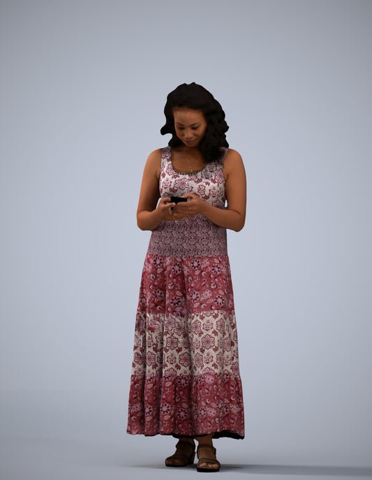 scanned 3D woman casual standing, photogrammetry people for Enscape and V-Ray