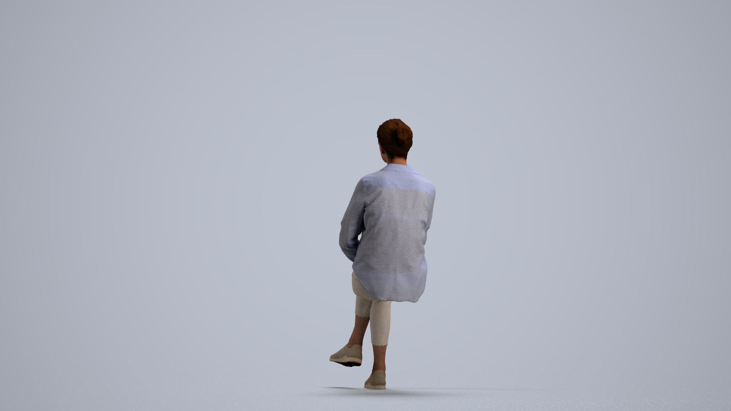 realistic 3D senior woman casual sitting, scanned archviz people for Blender and 3ds Max, front view render