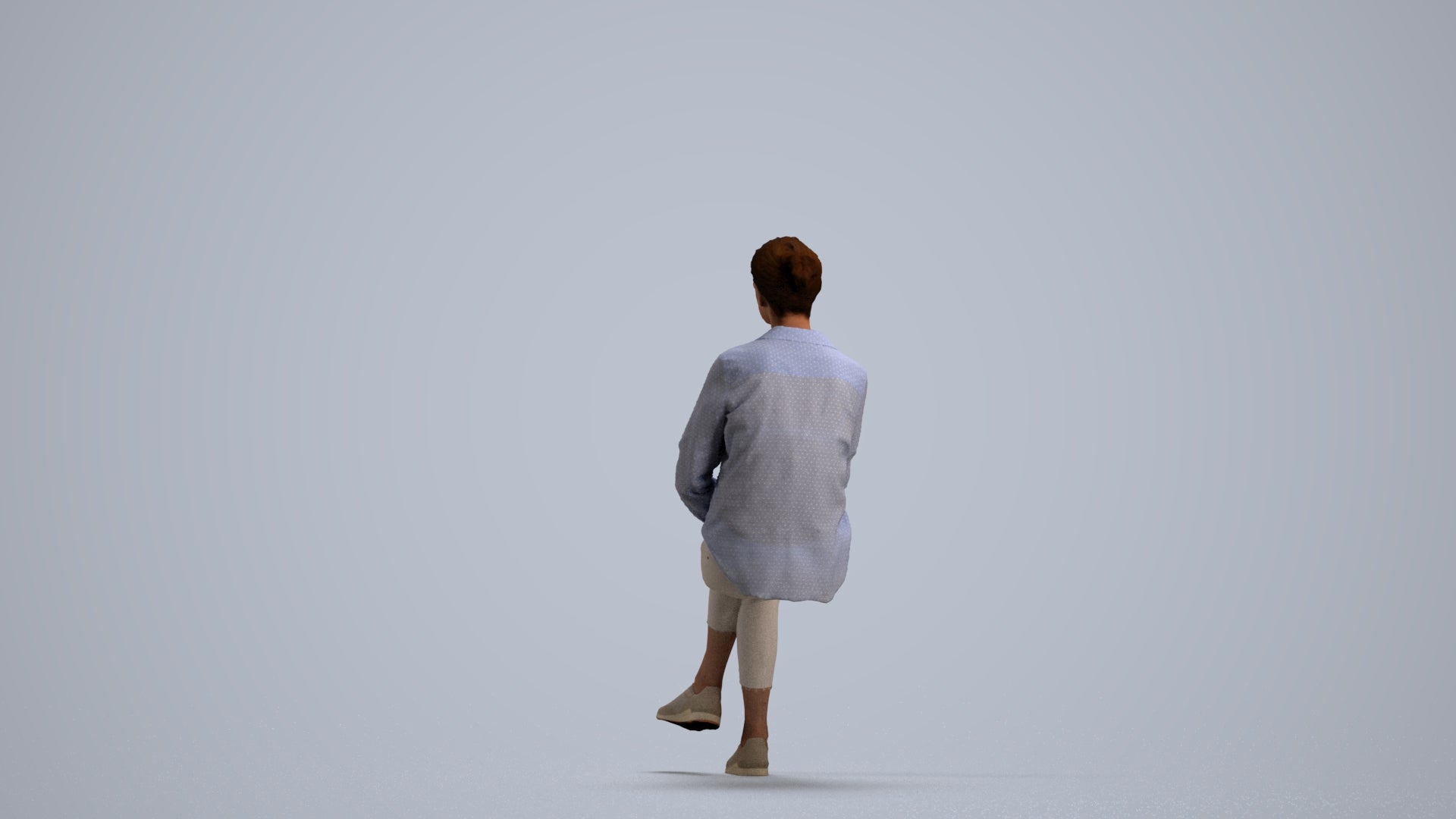 realistic 3D senior woman casual sitting, scanned archviz people for Blender and 3ds Max, front view render