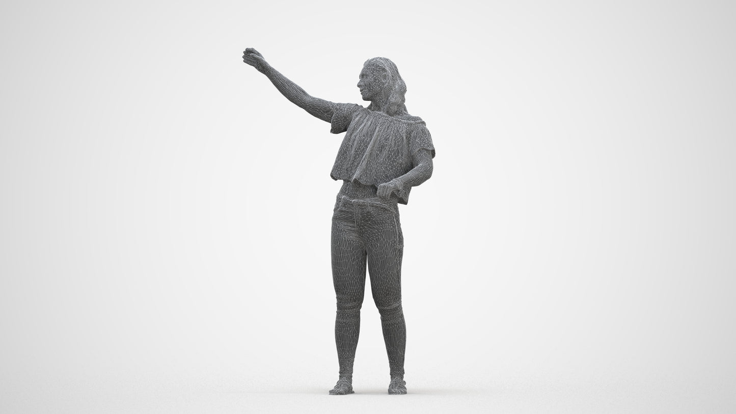 photogrammetry 3D woman casual standing, realistic human model archviz FBX, three-quarter front view render