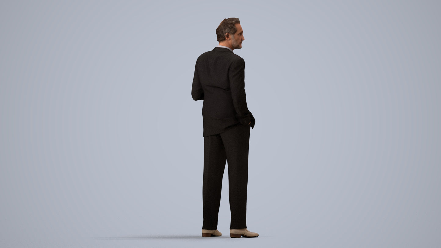 3D scanned man business, photorealistic archviz people for Enscape and SketchUp, side view render