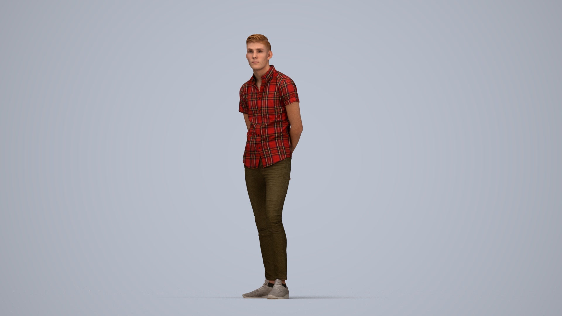 realistic 3D man casual standing, scanned archviz people for Blender and 3ds Max, top-down view render