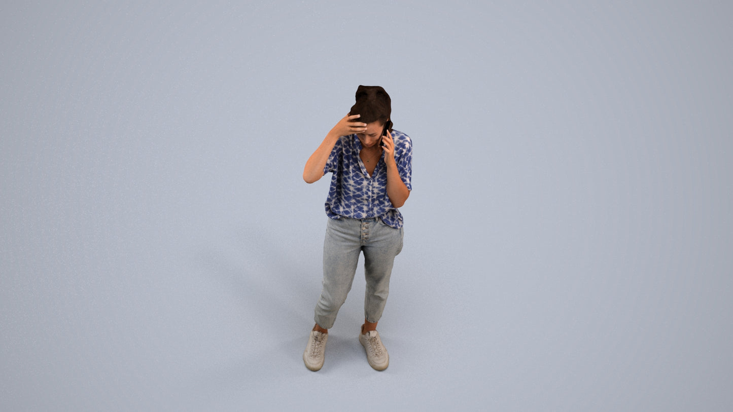 3D scanned woman standing casual, photorealistic archviz people for Enscape and SketchUp, back view render