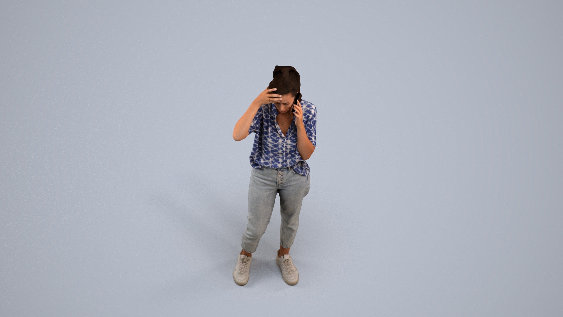 3D scanned woman standing casual, photorealistic archviz people for Enscape and SketchUp, back view render