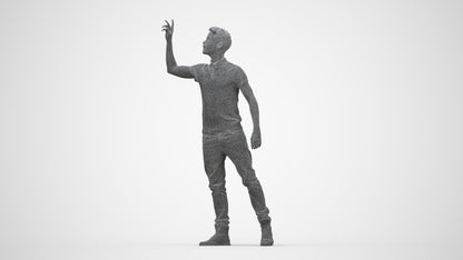 3D human model man casual standing, photogrammetry scanned person for archviz, wireframe back view