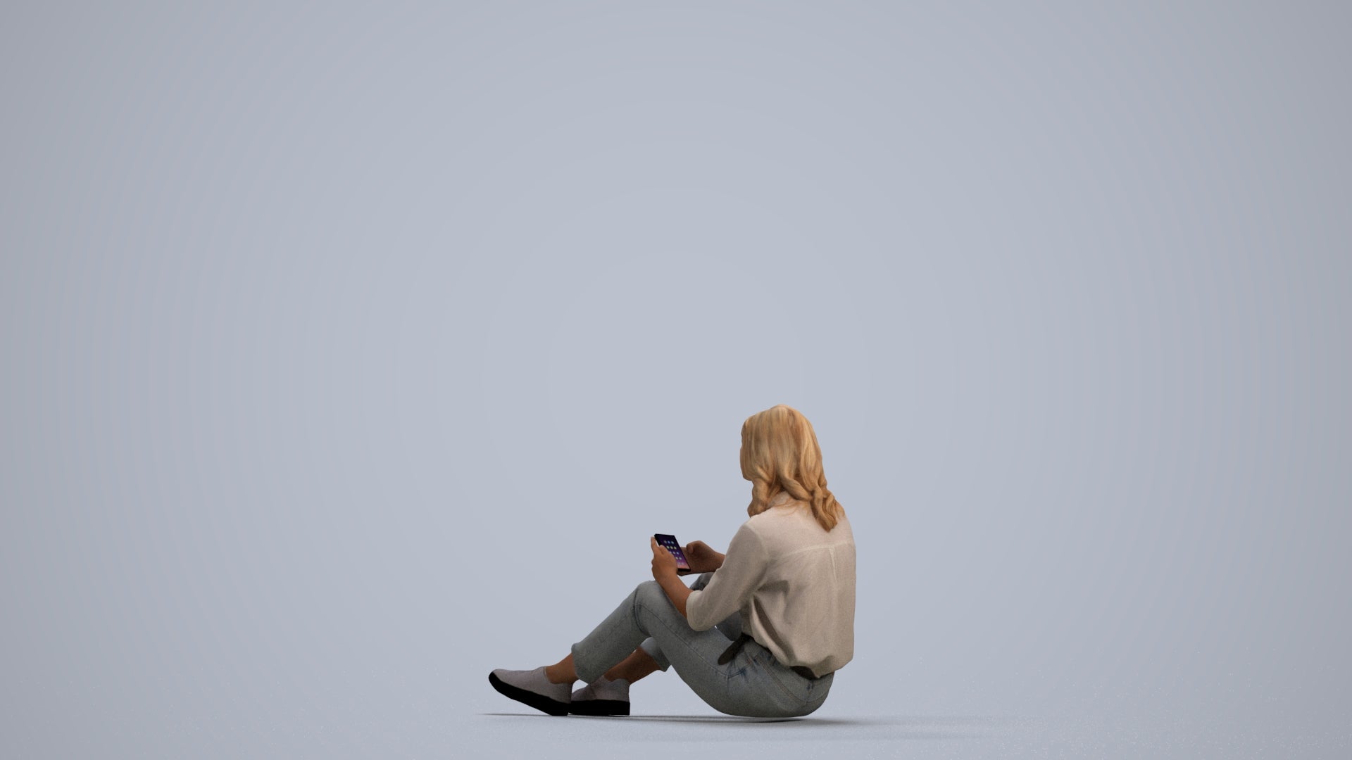 3D people model woman casual sitting, scanned human for 3ds Max rendering, front view render