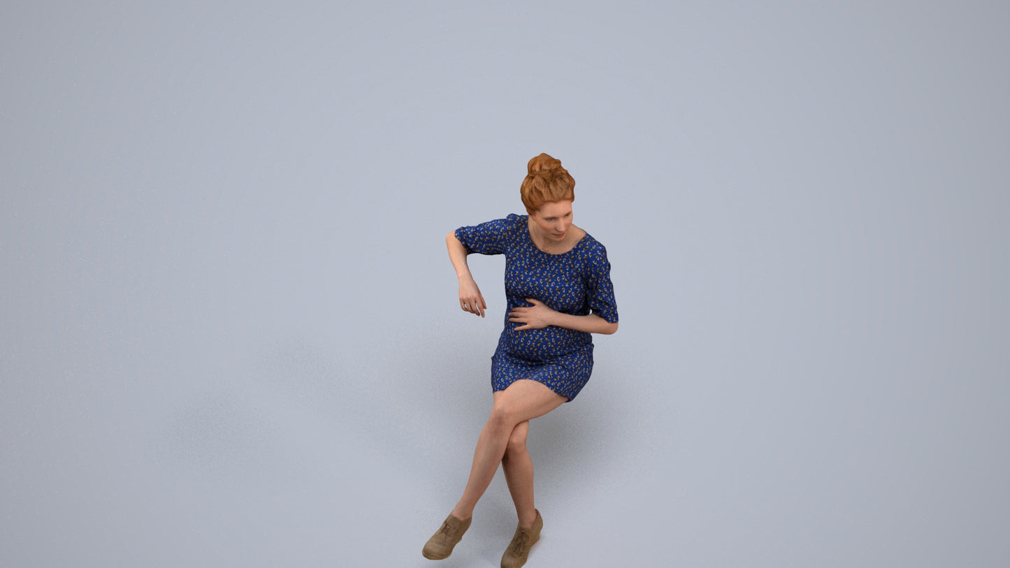 3D scanned woman sitting casual, photorealistic archviz people for Enscape and SketchUp, back view render