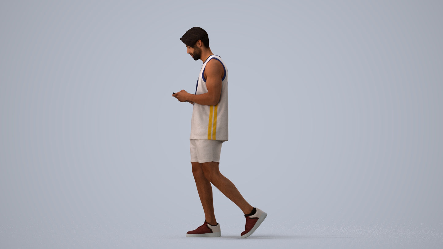 photogrammetry 3D man sport walking, realistic human model archviz FBX, three-quarter view render