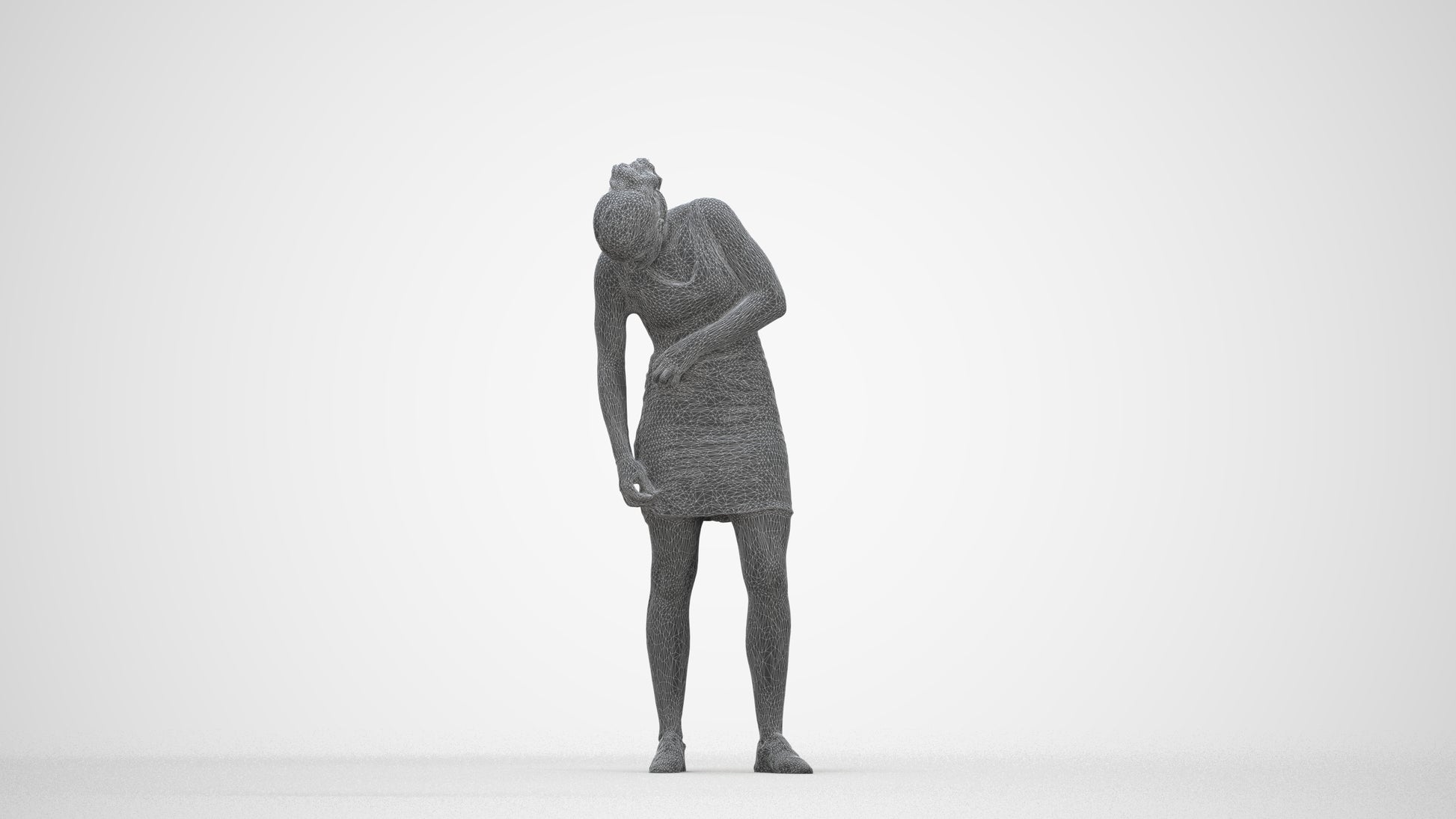 realistic 3D human girl casual kids, archviz people FBX OBJ for Blender, wireframe back view