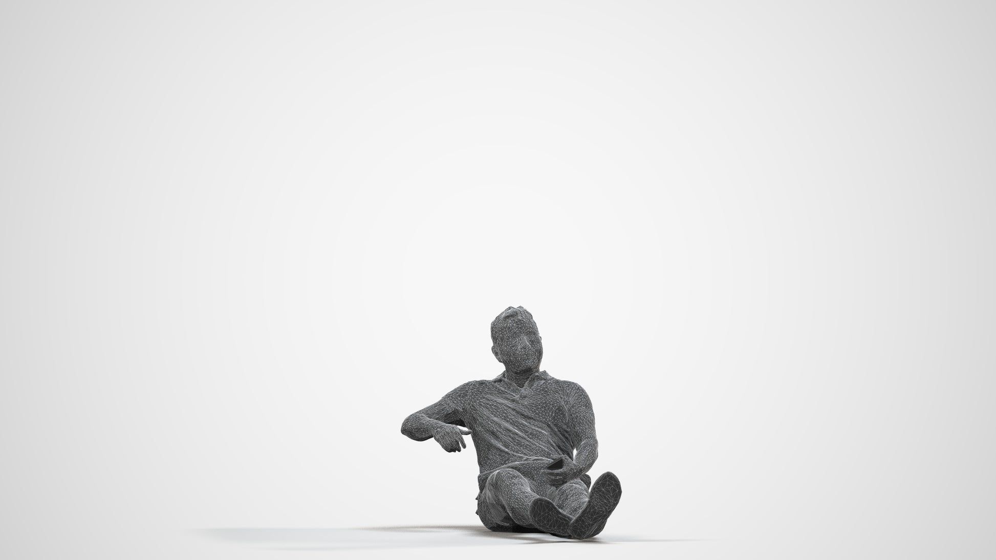 3D scanned man sitting casual, photorealistic archviz people for Enscape and SketchUp, wireframe side view