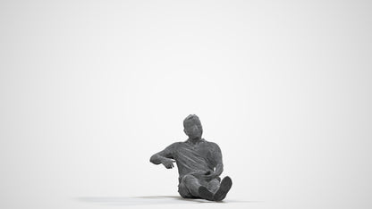 3D scanned man sitting casual, photorealistic archviz people for Enscape and SketchUp, wireframe side view