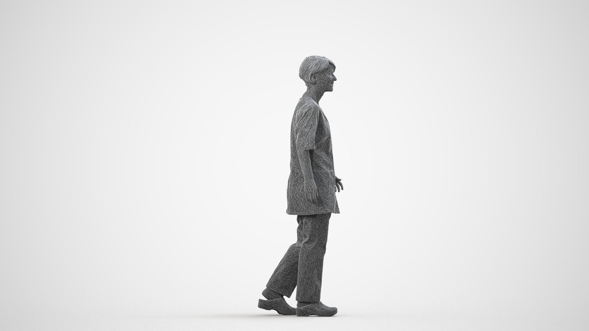 photogrammetry 3D woman standing, realistic human model archviz FBX, wireframe side view