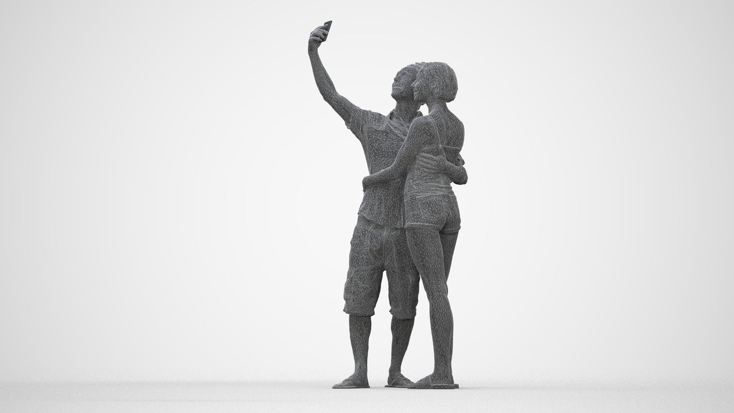 3D human model woman couple, photogrammetry scanned person for archviz, wireframe back view