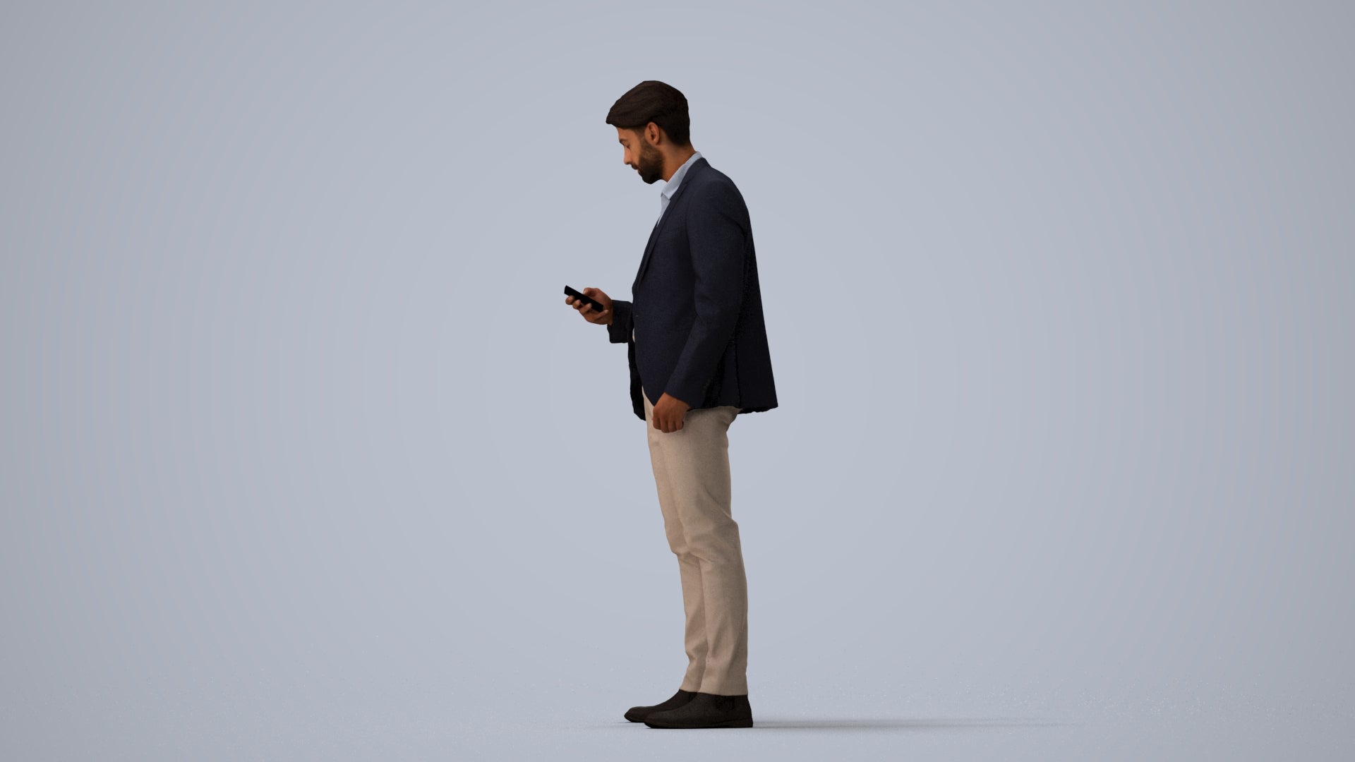 realistic 3D human man business, archviz people FBX OBJ for Blender, three-quarter view render