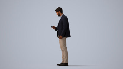 realistic 3D human man business, archviz people FBX OBJ for Blender, three-quarter view render