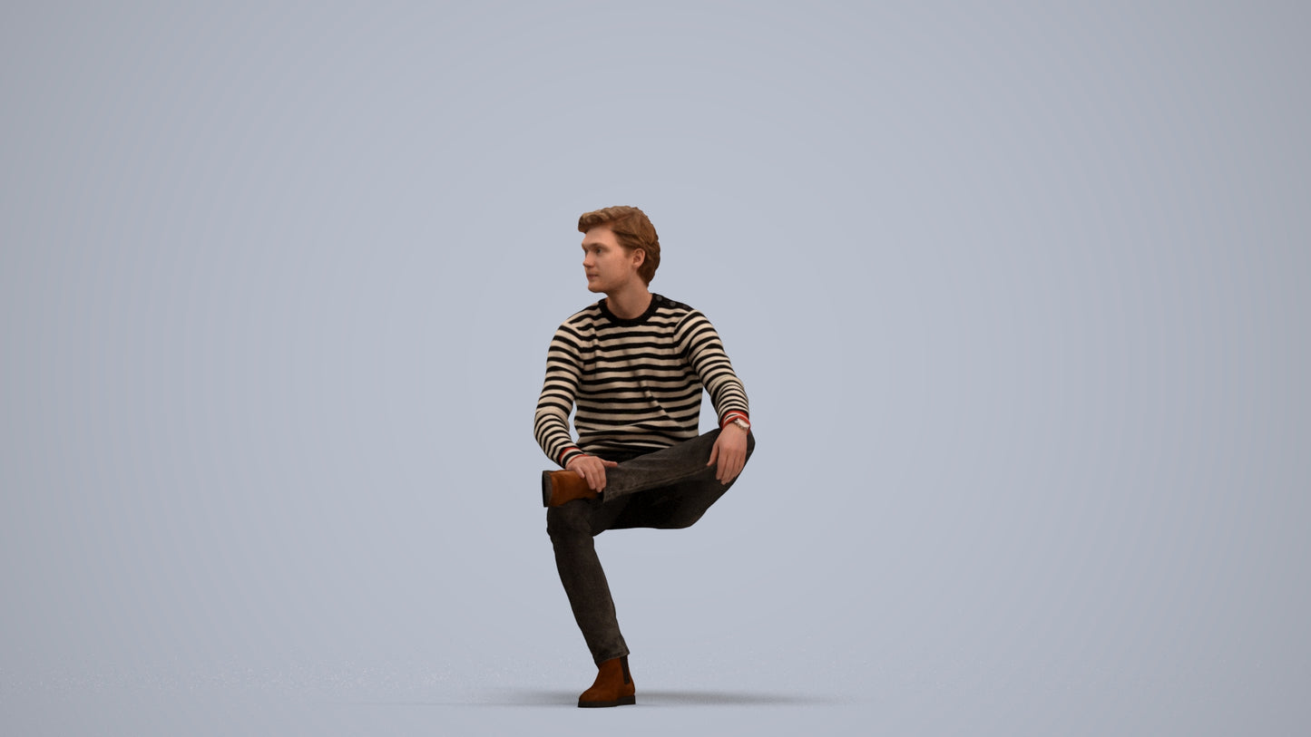 3D people model man casual sitting, scanned human for 3ds Max rendering, standing pose render