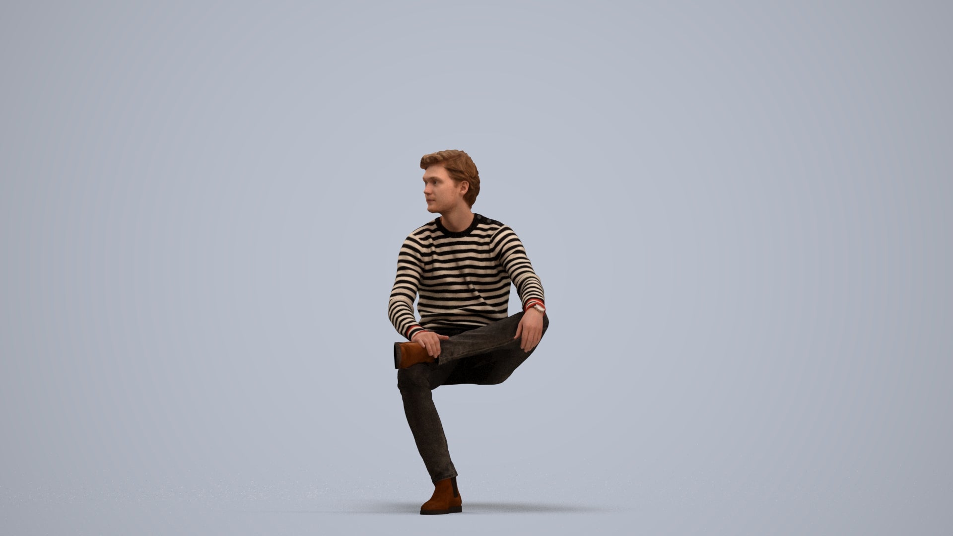3D people model man casual sitting, scanned human for 3ds Max rendering, standing pose render