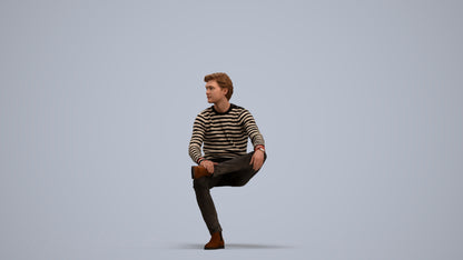 3D people model man casual sitting, scanned human for 3ds Max rendering, standing pose render