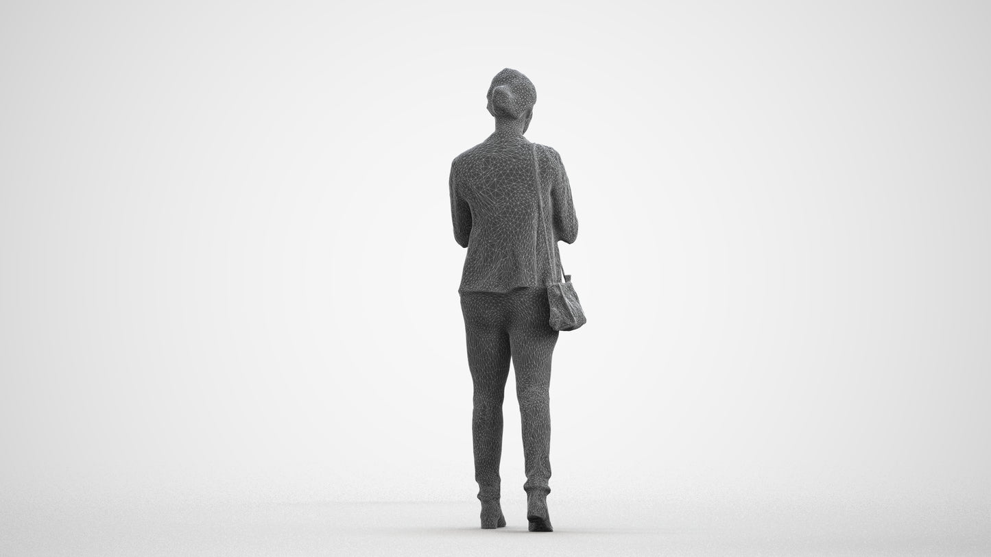 3D people model woman business walking, scanned human for 3ds Max rendering, wireframe front view