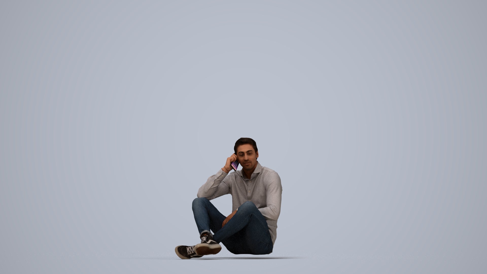 3D scanned man sitting casual, photorealistic archviz people for Enscape and SketchUp, top-down view render