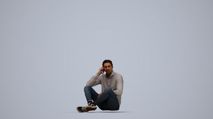 3D scanned man sitting casual, photorealistic archviz people for Enscape and SketchUp, top-down view render