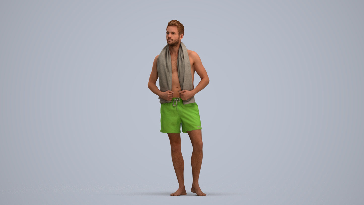 realistic 3D man sport pool, scanned archviz people for Blender and 3ds Max, standing pose render