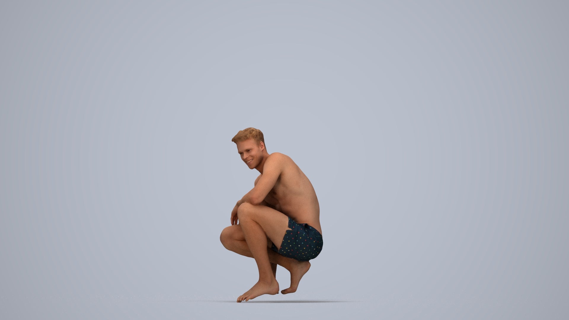 realistic 3D human man pool, archviz people FBX OBJ for Blender, top-down view render
