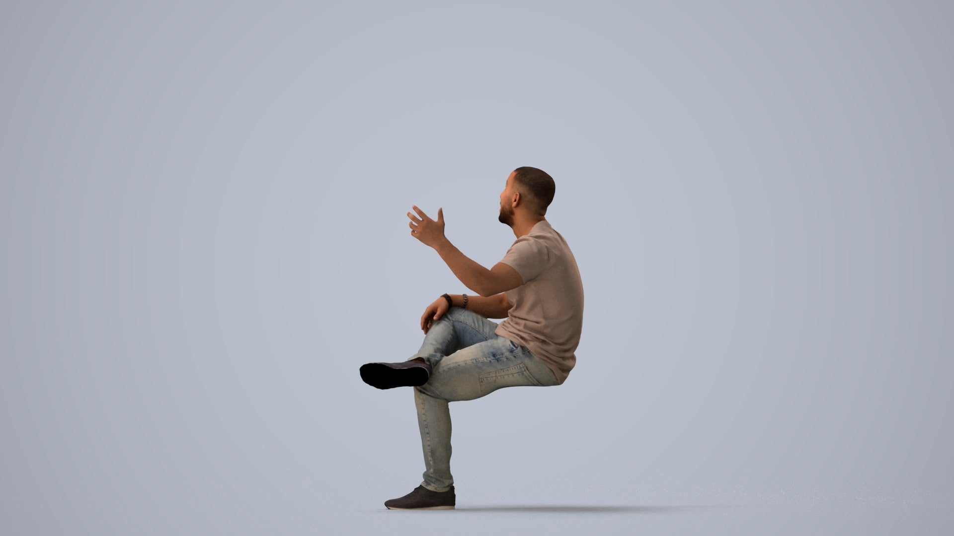 realistic 3D people man casual sitting, render-ready for V-Ray and Corona, FBX OBJ, three-quarter view render
