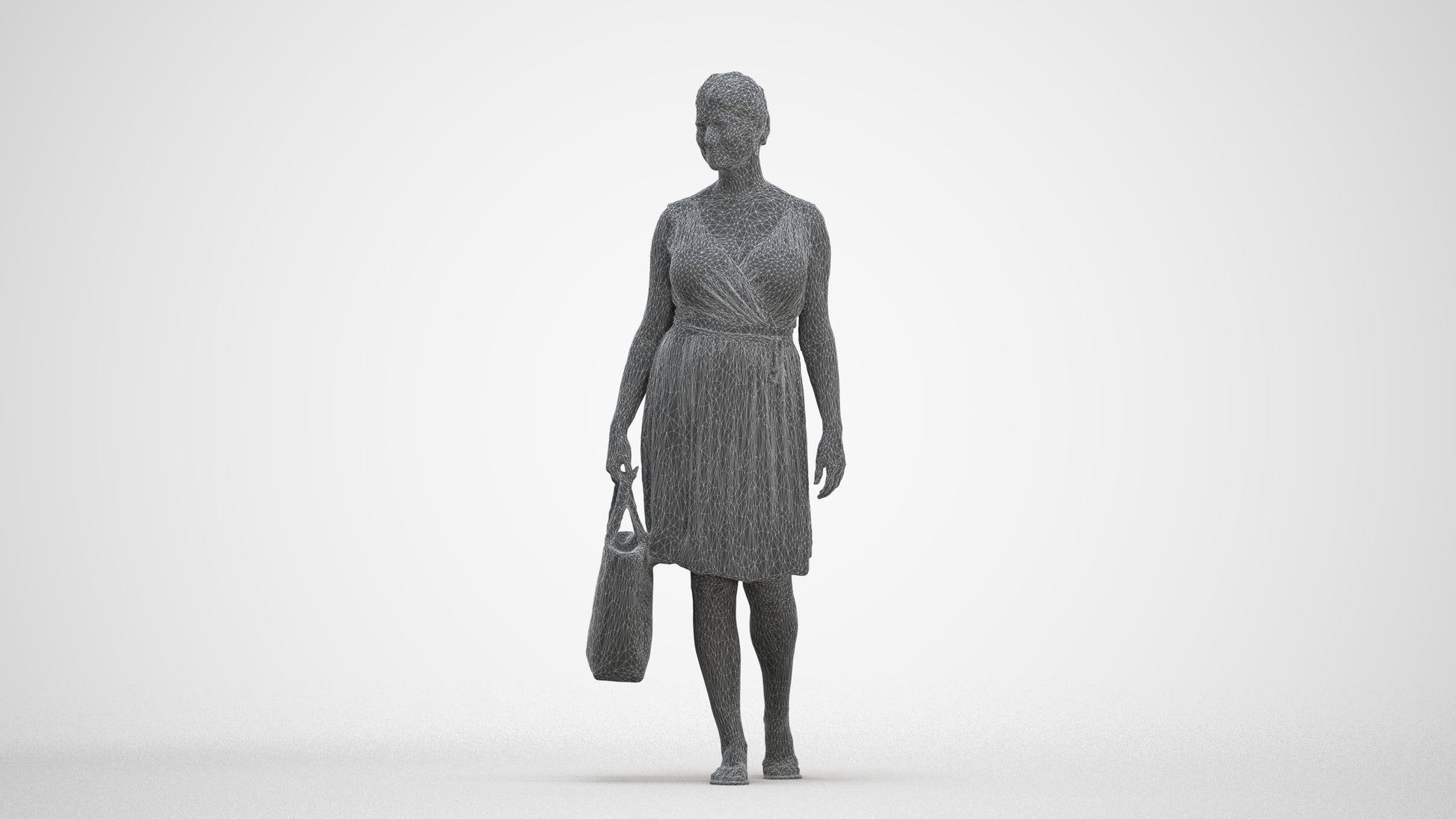3D scanned woman shopping casual, photorealistic archviz people for Enscape and SketchUp, three-quarter front view render