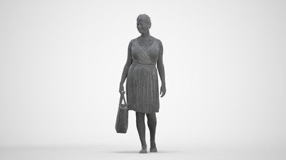 3D scanned woman shopping casual, photorealistic archviz people for Enscape and SketchUp, three-quarter front view render