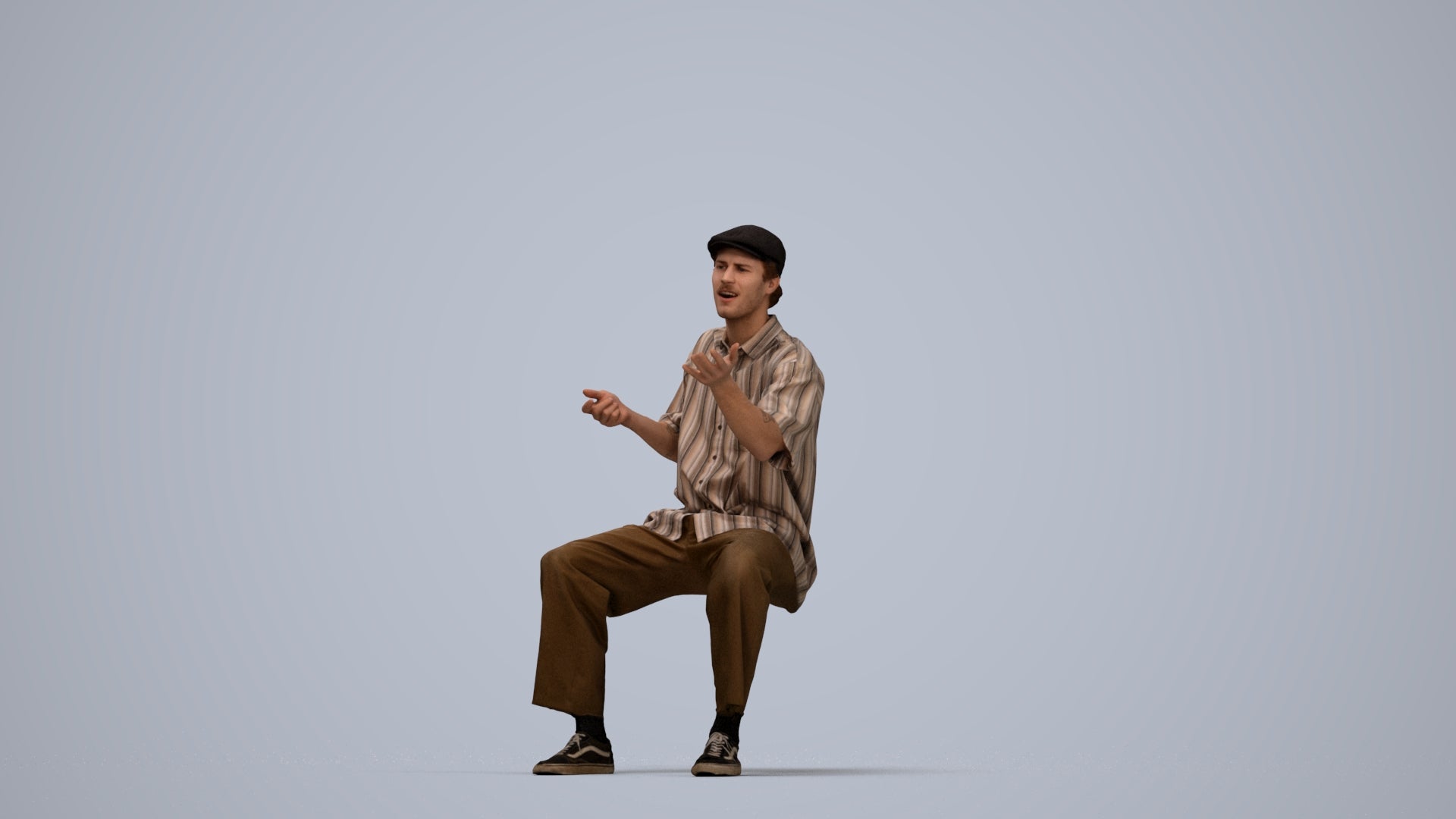 realistic 3D man casual sitting, scanned archviz people for Blender and 3ds Max, top-down view render