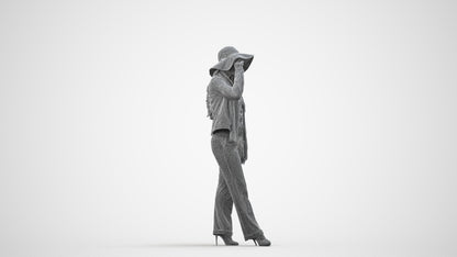 realistic 3D people woman casual standing, render-ready for V-Ray and Corona, FBX OBJ, wireframe side view