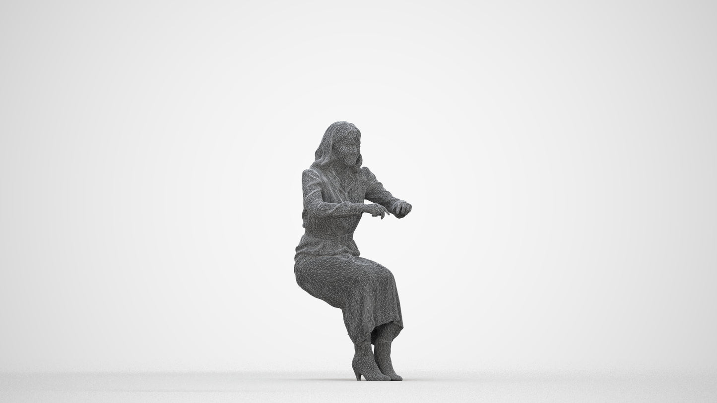 scanned 3D woman casual business, photogrammetry people for Enscape and V-Ray, wireframe back view