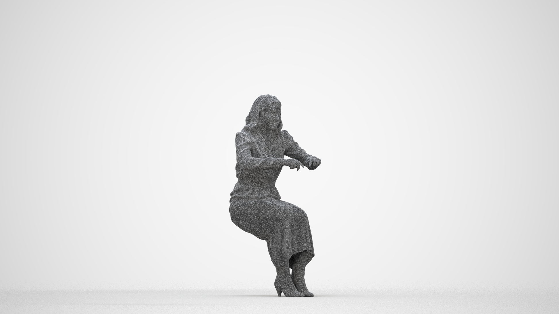 scanned 3D woman casual business, photogrammetry people for Enscape and V-Ray, wireframe back view