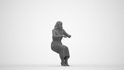 scanned 3D woman casual business, photogrammetry people for Enscape and V-Ray, wireframe back view