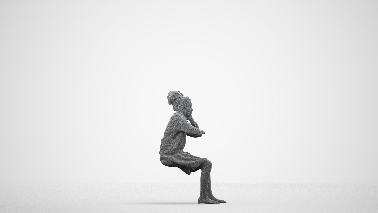 realistic 3D human girl kids, archviz people FBX OBJ for Blender, wireframe side view