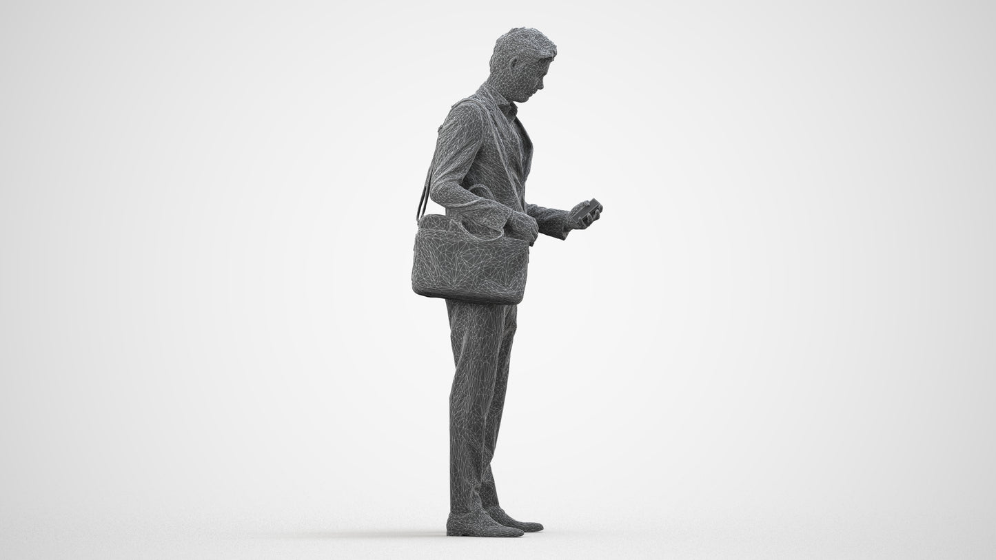 realistic 3D man business, scanned archviz people for Blender and 3ds Max, wireframe side view