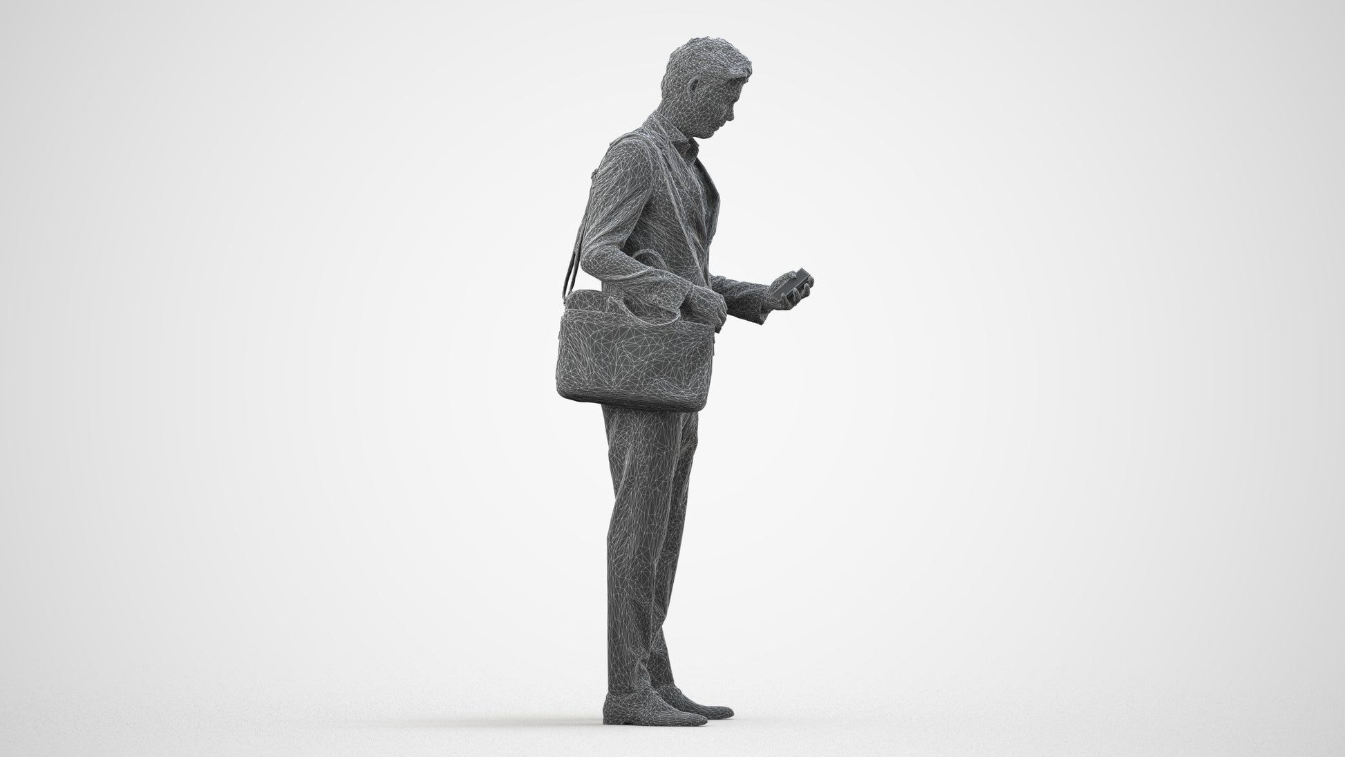 realistic 3D man business, scanned archviz people for Blender and 3ds Max, wireframe side view