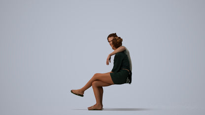 3D human model woman casual couple, photogrammetry scanned person for archviz, three-quarter view render