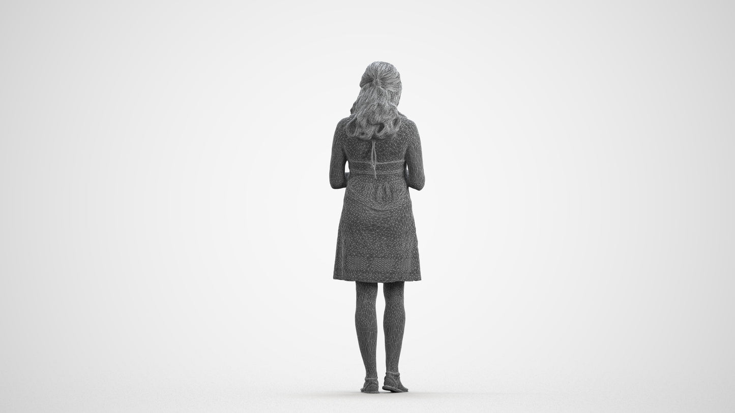 scanned 3D woman casual pool, photogrammetry people for Enscape and V-Ray, wireframe front view
