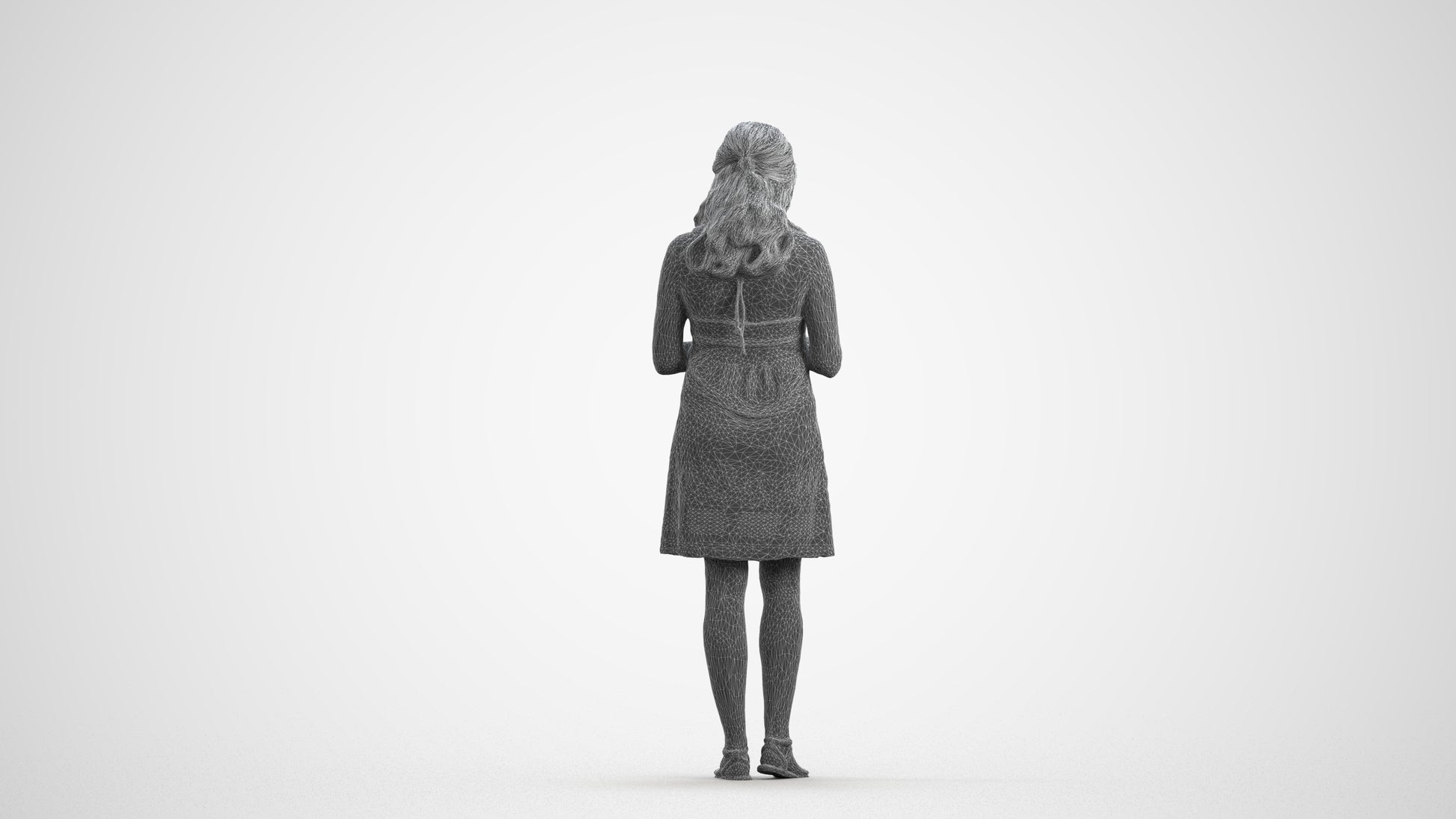 scanned 3D woman casual pool, photogrammetry people for Enscape and V-Ray, wireframe front view
