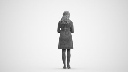 scanned 3D woman casual pool, photogrammetry people for Enscape and V-Ray, wireframe front view