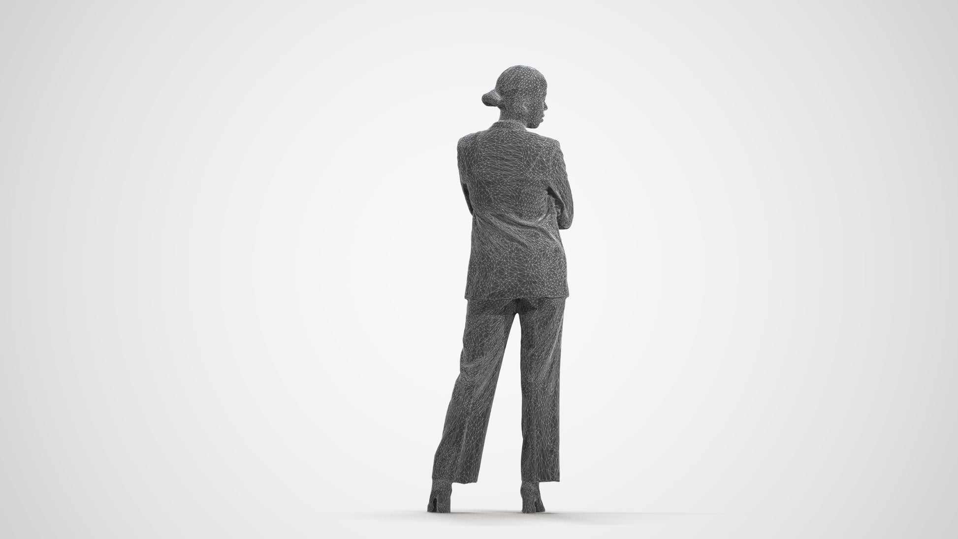 photogrammetry 3D woman business, realistic human model archviz FBX, wireframe front view
