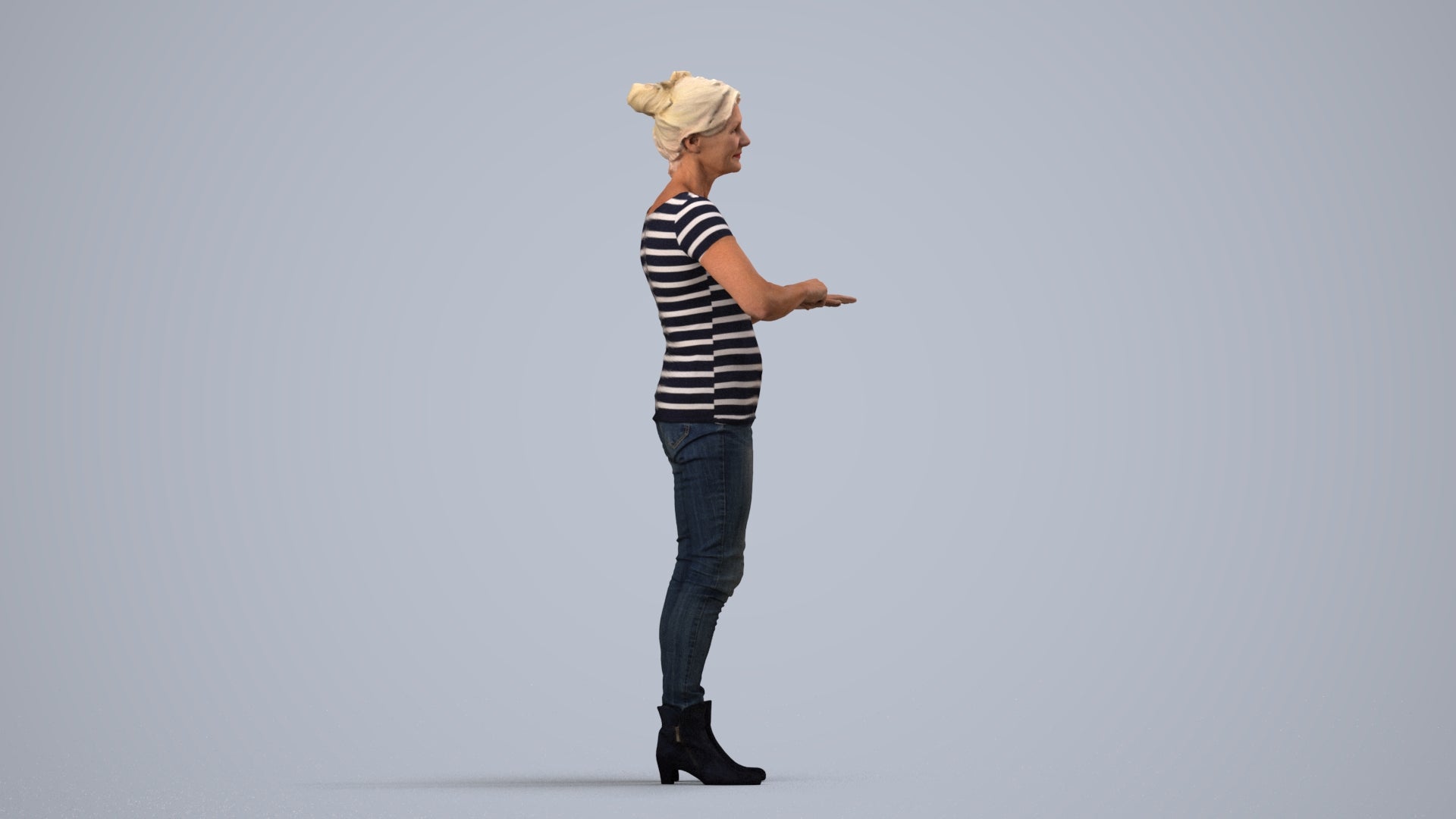3D scanned senior woman standing casual, photorealistic archviz people for Enscape and SketchUp, side view render