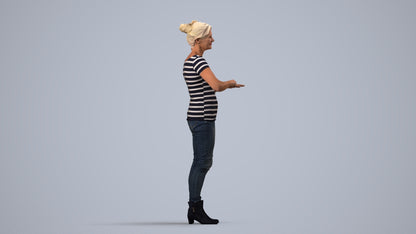 3D scanned senior woman standing casual, photorealistic archviz people for Enscape and SketchUp, side view render