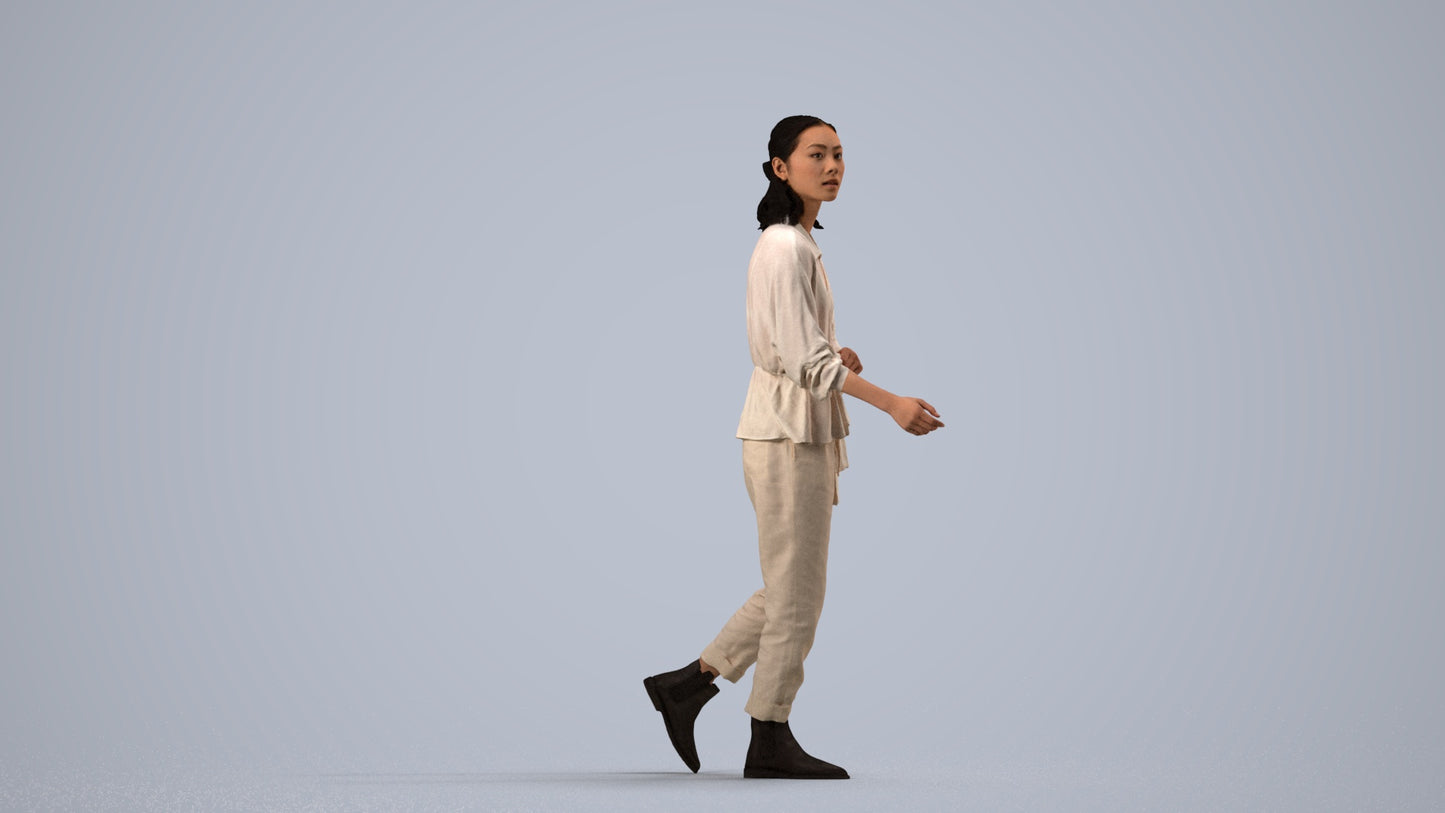 3D people model woman casual walking, scanned human for 3ds Max rendering, side view render